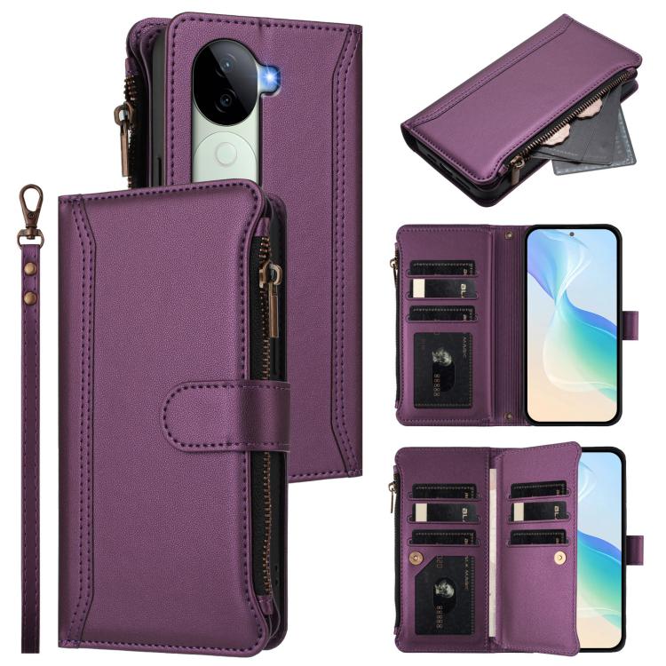 Magnetic Closure 9 Card Slots Zipper Leather Case with Hand Strap, For vivo X200 Pro mini, For vivo X200 Pro 5G, For vivo V40E 5G india / iQOO Z9s 5G, For vivo V40 5G Global / V40 Pro 5G Global