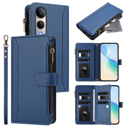 Magnetic Closure 9 Card Slots Zipper Leather Case with Hand Strap, For vivo V60 Lite 5G Global, For vivo Y400 4G, For vivo X200S 5G, For vivo V50 Lite 5G Global / V50 Lite 4G