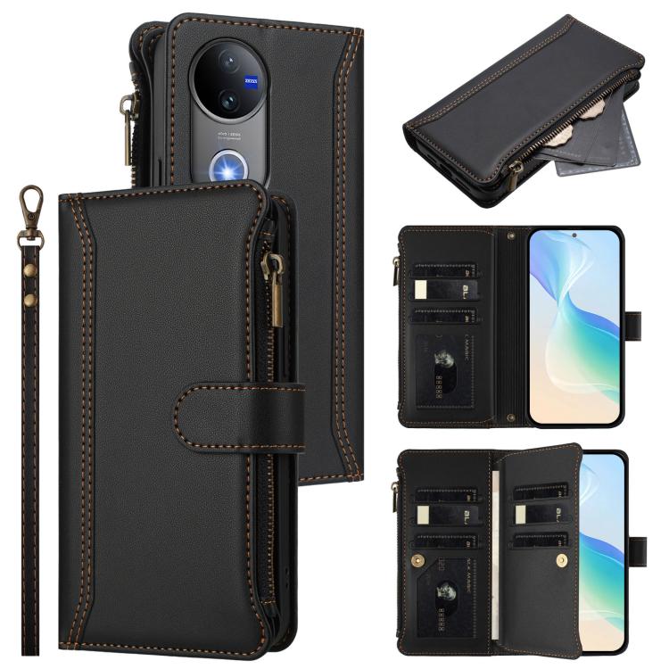 Magnetic Closure 9 Card Slots Zipper Leather Case with Hand Strap, For vivo Y39 5G Global, For vivo Y29S 5G / Y04 5G Global, For vivo Y29 4G Global, For vivo V50 5G Global