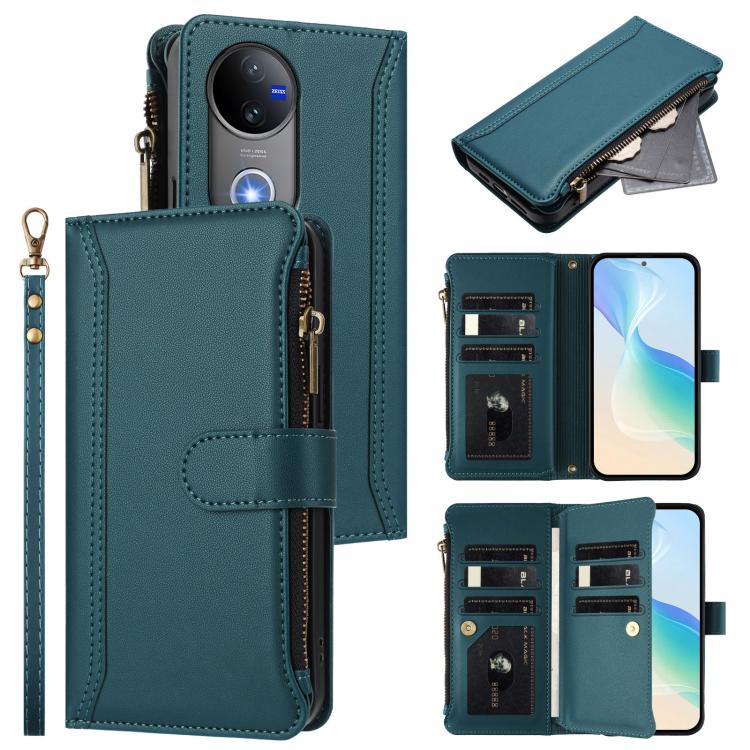 Magnetic Closure 9 Card Slots Zipper Leather Case with Hand Strap, For vivo Y39 5G Global, For vivo Y29S 5G / Y04 5G Global, For vivo Y29 4G Global, For vivo V50 5G Global