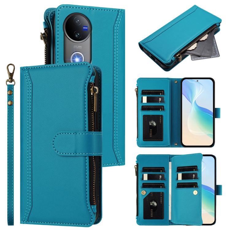 Magnetic Closure 9 Card Slots Zipper Leather Case with Hand Strap, For vivo Y39 5G Global, For vivo Y29S 5G / Y04 5G Global, For vivo Y29 4G Global, For vivo V50 5G Global