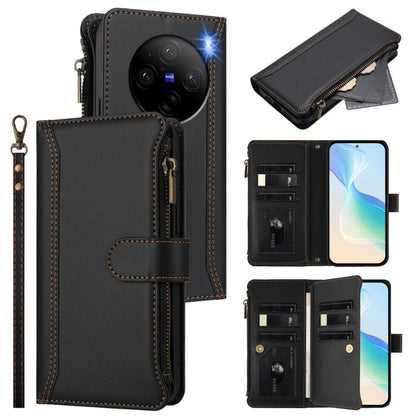Magnetic Closure 9 Card Slots Zipper Leather Case with Hand Strap, For vivo V29E 5G Global / V30 Lite 5G Global, For vivo Y17S 4G Global, For vivo X100 5G, For vivo V29 5G Global