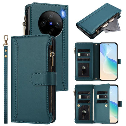 Magnetic Closure 9 Card Slots Zipper Leather Case with Hand Strap, For vivo V29E 5G Global / V30 Lite 5G Global, For vivo Y17S 4G Global, For vivo X100 5G, For vivo V29 5G Global