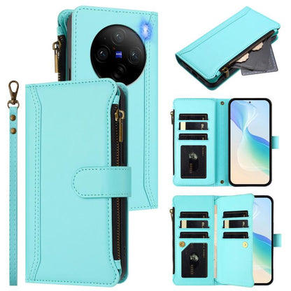 Magnetic Closure 9 Card Slots Zipper Leather Case with Hand Strap, For vivo Y28 4G Global, For vivo Y38 5G Global / T3X 5G Global, For vivo X100 Pro 5G / X100S Pro 5G, For vivo X100S 5G