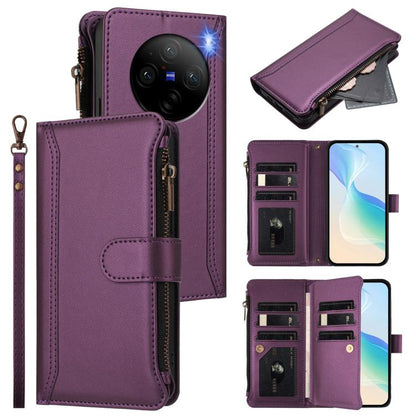 Magnetic Closure 9 Card Slots Zipper Leather Case with Hand Strap, For vivo Y28 4G Global, For vivo Y38 5G Global / T3X 5G Global, For vivo X100 Pro 5G / X100S Pro 5G, For vivo X100S 5G