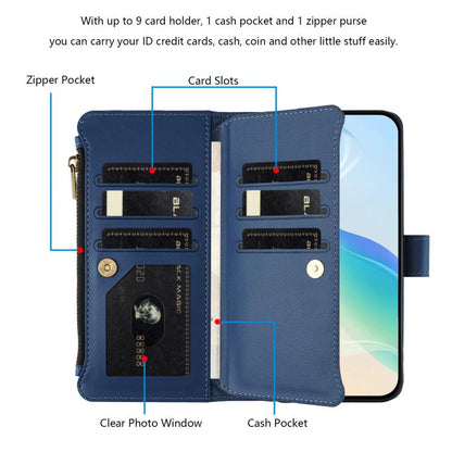 Magnetic Closure 9 Card Slots Zipper Leather Case with Hand Strap, For vivo X200 Pro mini, For vivo X200 Pro 5G, For vivo V40E 5G india / iQOO Z9s 5G, For vivo V40 5G Global / V40 Pro 5G Global
