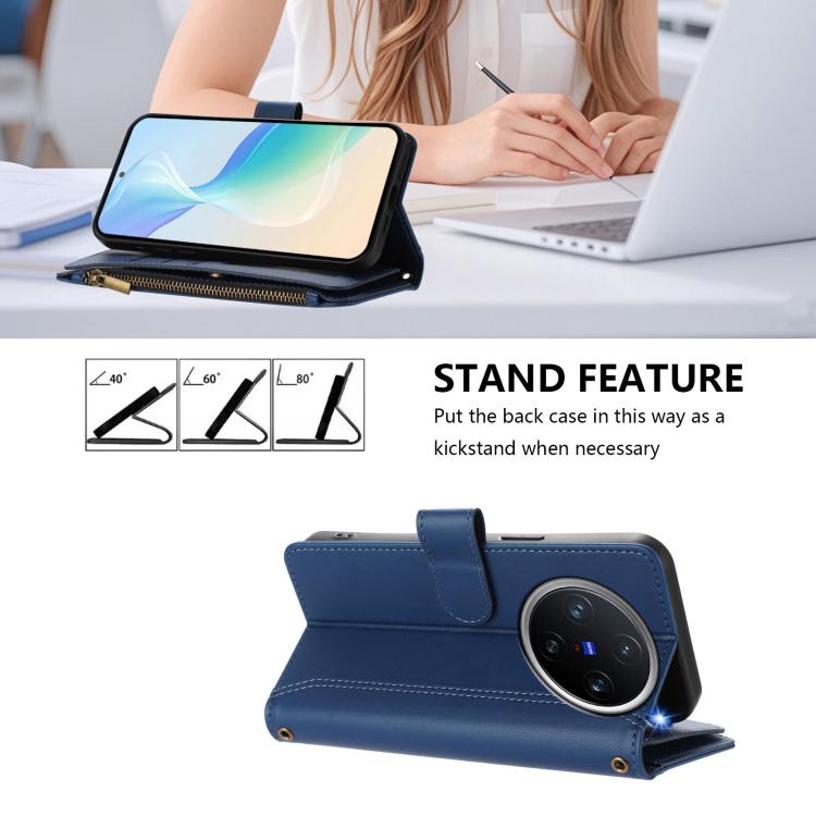 Magnetic Closure 9 Card Slots Zipper Leather Case with Hand Strap, For vivo X200 Pro mini, For vivo X200 Pro 5G, For vivo V40E 5G india / iQOO Z9s 5G, For vivo V40 5G Global / V40 Pro 5G Global
