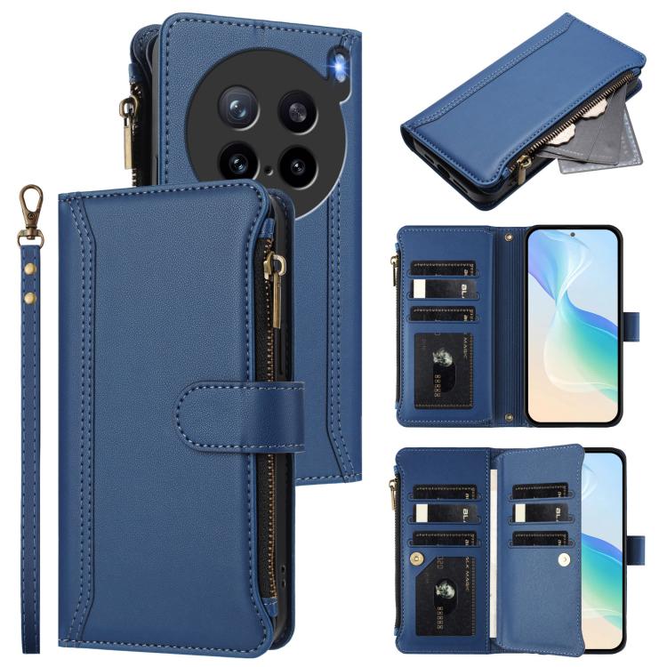 Magnetic Closure 9 Card Slots Zipper Leather Case with Hand Strap, For vivo V60 Lite 5G Global, For vivo Y400 4G, For vivo X200S 5G, For vivo V50 Lite 5G Global / V50 Lite 4G