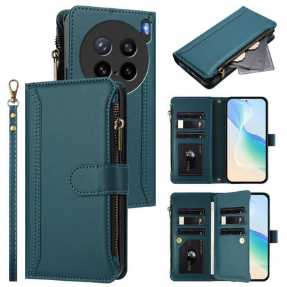 Magnetic Closure 9 Card Slots Zipper Leather Case with Hand Strap, For vivo V60 Lite 5G Global, For vivo Y400 4G, For vivo X200S 5G, For vivo V50 Lite 5G Global / V50 Lite 4G
