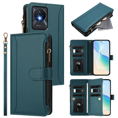Magnetic Closure 9 Card Slots Zipper Leather Case with Hand Strap, For vivo Y27 4G 2023, For vivo Y02A 4G / Y02 4G / Y11 2023 / Y02T, For vivo V27 5G Global / V27 Pro 5G Global, For vivo V27E 4G Global / T2 4G Global