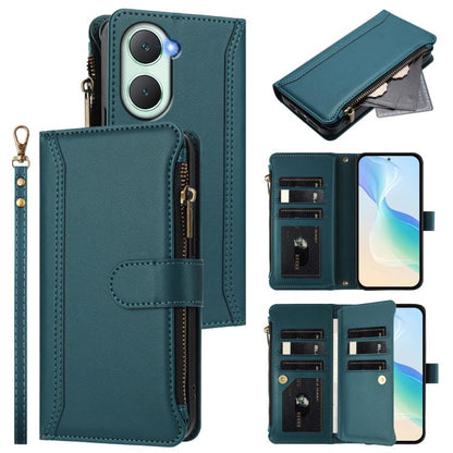 Magnetic Closure 9 Card Slots Zipper Leather Case with Hand Strap, For vivo iQOO Z9s Pro 5G India, For vivo Y03 4G Global / Y18 4G Global, For vivo V40 Lite 5G Global / V30e 5G Global, For vivo S19
