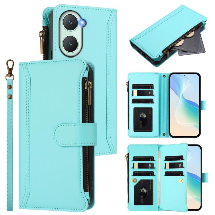 Magnetic Closure 9 Card Slots Zipper Leather Case with Hand Strap, For vivo iQOO Z9s Pro 5G India, For vivo Y03 4G Global / Y18 4G Global, For vivo V40 Lite 5G Global / V30e 5G Global, For vivo S19
