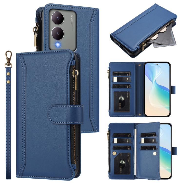 Magnetic Closure 9 Card Slots Zipper Leather Case with Hand Strap, For vivo V29E 5G Global / V30 Lite 5G Global, For vivo Y17S 4G Global, For vivo X100 5G, For vivo V29 5G Global