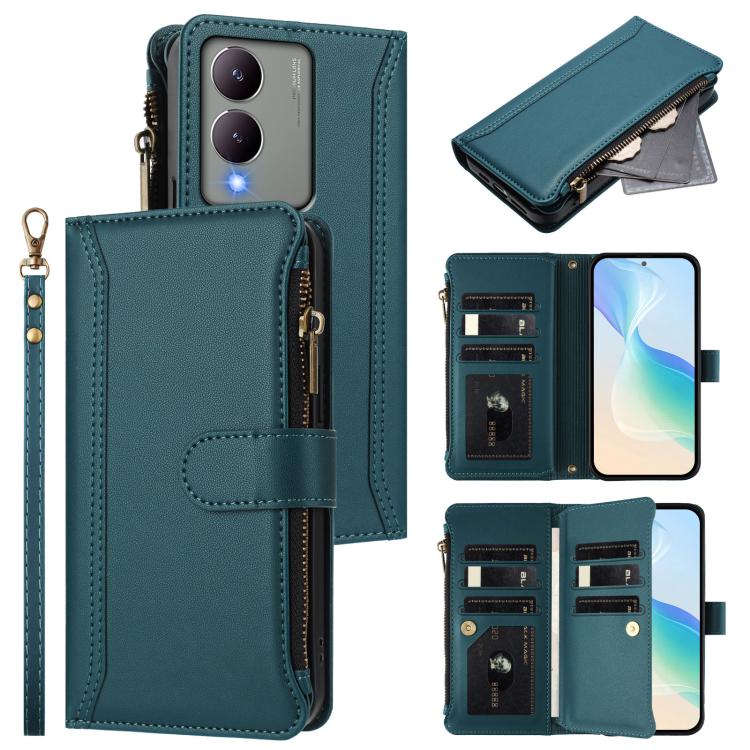 Magnetic Closure 9 Card Slots Zipper Leather Case with Hand Strap, For vivo V29E 5G Global / V30 Lite 5G Global, For vivo Y17S 4G Global, For vivo X100 5G, For vivo V29 5G Global