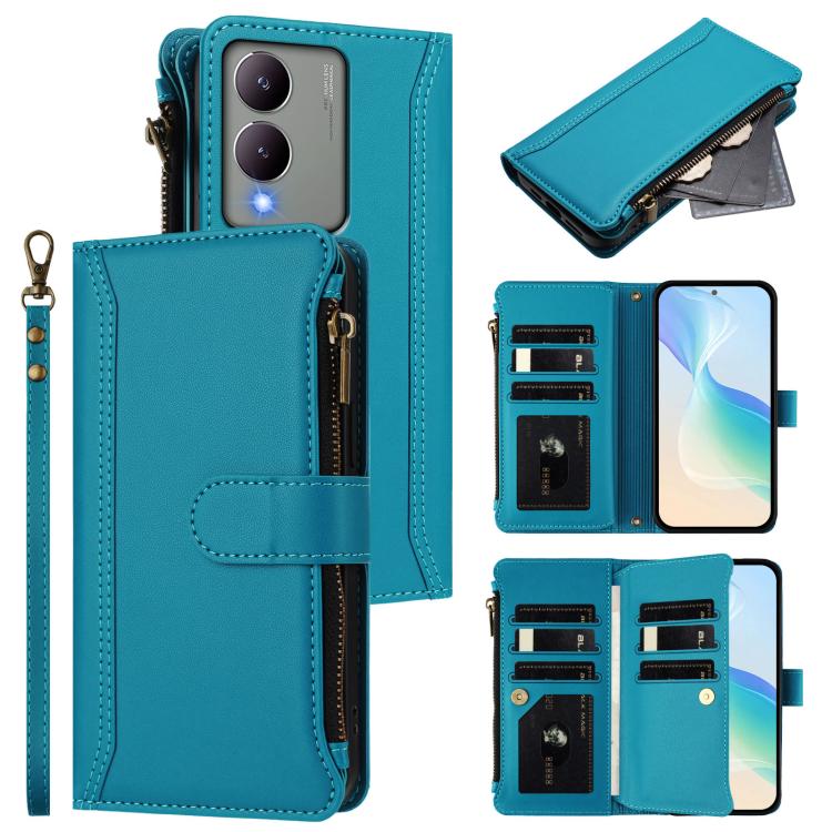 Magnetic Closure 9 Card Slots Zipper Leather Case with Hand Strap, For vivo V29E 5G Global / V30 Lite 5G Global, For vivo Y17S 4G Global, For vivo X100 5G, For vivo V29 5G Global