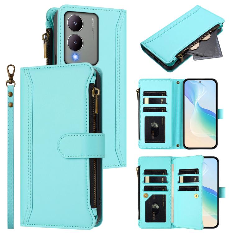 Magnetic Closure 9 Card Slots Zipper Leather Case with Hand Strap, For vivo V29E 5G Global / V30 Lite 5G Global, For vivo Y17S 4G Global, For vivo X100 5G, For vivo V29 5G Global