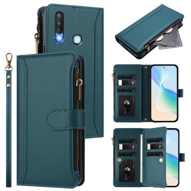 Magnetic Closure 9 Card Slots Zipper Leather Case with Hand Strap, For vivo Y19 / U3 / Y5S / Z5i / U20, For vivo Y17 / Y15 / Y12 Global