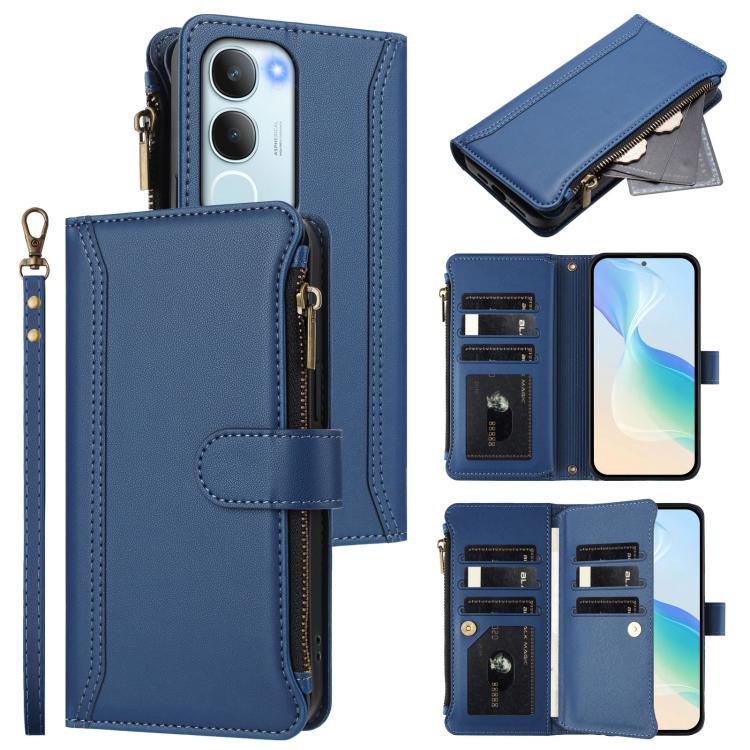 Magnetic Closure 9 Card Slots Zipper Leather Case with Hand Strap, For vivo S20 5G, For vivo S20 Pro 5G, For vivo Y19S 4G Global, For vivo X200 5G