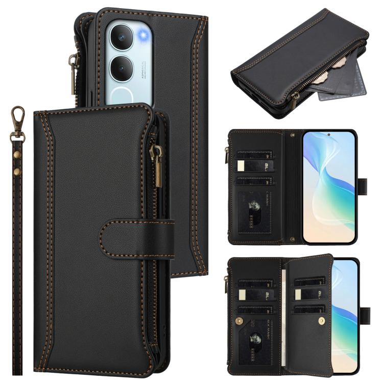 Magnetic Closure 9 Card Slots Zipper Leather Case with Hand Strap, For vivo S20 5G, For vivo S20 Pro 5G, For vivo Y19S 4G Global, For vivo X200 5G