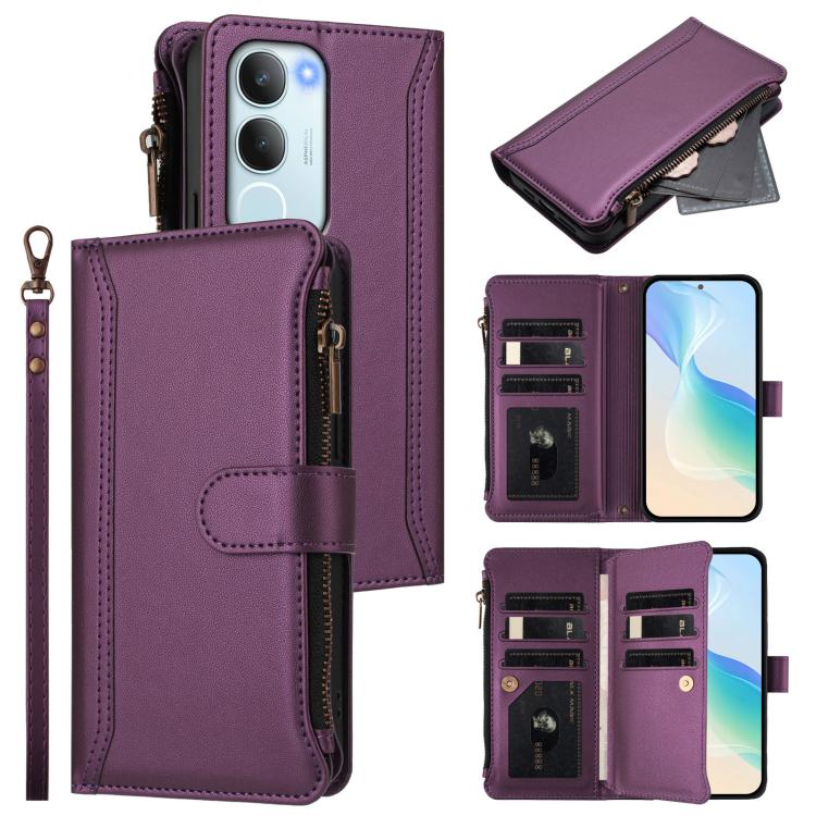 Magnetic Closure 9 Card Slots Zipper Leather Case with Hand Strap, For vivo S20 5G, For vivo S20 Pro 5G, For vivo Y19S 4G Global, For vivo X200 5G