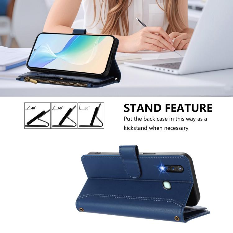 Magnetic Closure 9 Card Slots Zipper Leather Case with Hand Strap, For vivo Y19 / U3 / Y5S / Z5i / U20, For vivo Y17 / Y15 / Y12 Global