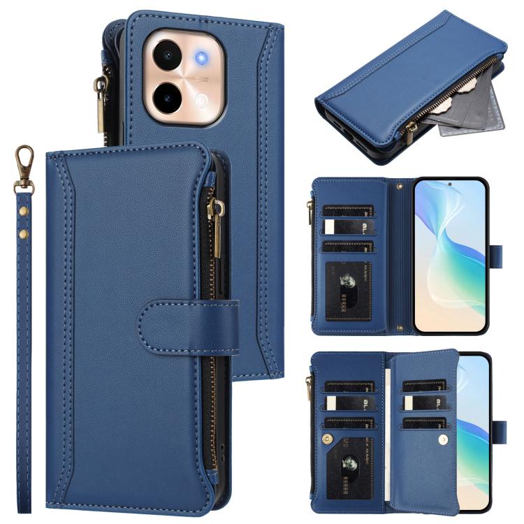 Magnetic Closure 9 Card Slots Zipper Leather Case with Hand Strap, For vivo Y28 4G Global, For vivo Y38 5G Global / T3X 5G Global, For vivo X100 Pro 5G / X100S Pro 5G, For vivo X100S 5G