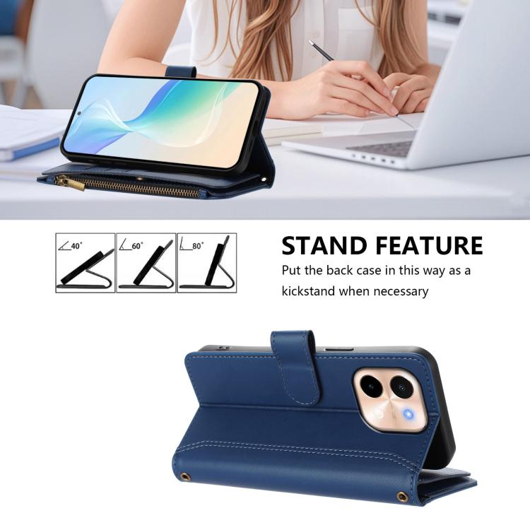 Magnetic Closure 9 Card Slots Zipper Leather Case with Hand Strap, For vivo Y28 4G Global, For vivo Y38 5G Global / T3X 5G Global, For vivo X100 Pro 5G / X100S Pro 5G, For vivo X100S 5G