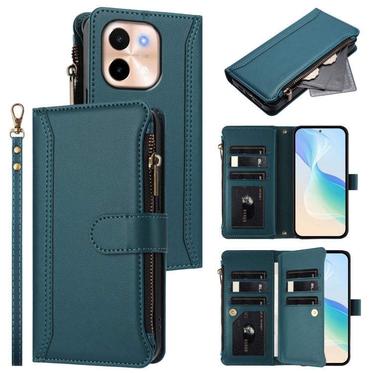 Magnetic Closure 9 Card Slots Zipper Leather Case with Hand Strap, For vivo Y28 4G Global, For vivo Y38 5G Global / T3X 5G Global, For vivo X100 Pro 5G / X100S Pro 5G, For vivo X100S 5G