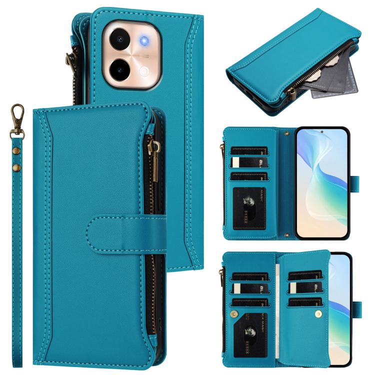 Magnetic Closure 9 Card Slots Zipper Leather Case with Hand Strap, For vivo Y28 4G Global, For vivo Y38 5G Global / T3X 5G Global, For vivo X100 Pro 5G / X100S Pro 5G, For vivo X100S 5G