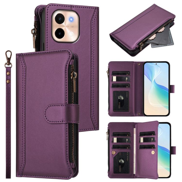 Magnetic Closure 9 Card Slots Zipper Leather Case with Hand Strap, For vivo Y28 4G Global, For vivo Y38 5G Global / T3X 5G Global, For vivo X100 Pro 5G / X100S Pro 5G, For vivo X100S 5G