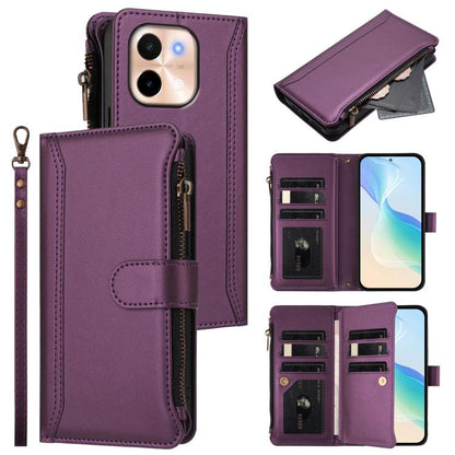 Magnetic Closure 9 Card Slots Zipper Leather Case with Hand Strap, For vivo Y28 4G Global, For vivo Y38 5G Global / T3X 5G Global, For vivo X100 Pro 5G / X100S Pro 5G, For vivo X100S 5G