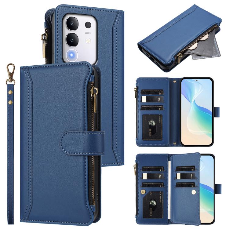 Magnetic Closure 9 Card Slots Zipper Leather Case with Hand Strap, For vivo Y39 5G Global, For vivo Y29S 5G / Y04 5G Global, For vivo Y29 4G Global, For vivo V50 5G Global