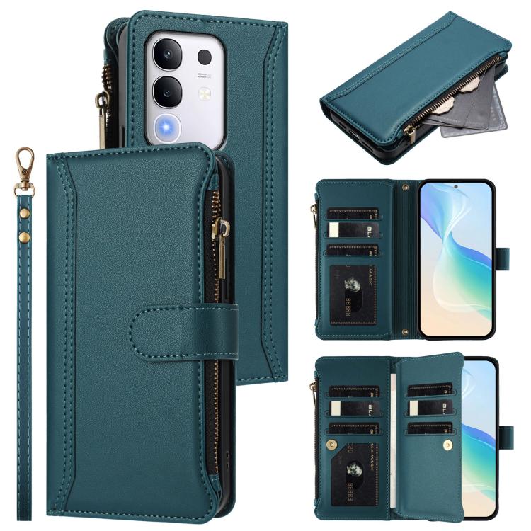 Magnetic Closure 9 Card Slots Zipper Leather Case with Hand Strap, For vivo Y39 5G Global, For vivo Y29S 5G / Y04 5G Global, For vivo Y29 4G Global, For vivo V50 5G Global