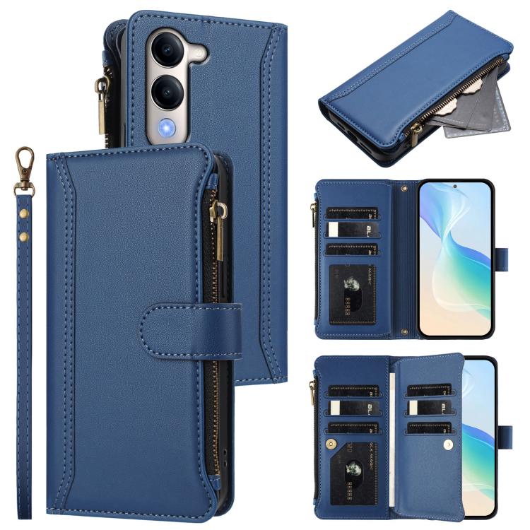 Magnetic Closure 9 Card Slots Zipper Leather Case with Hand Strap, For vivo Y39 5G Global, For vivo Y29S 5G / Y04 5G Global, For vivo Y29 4G Global, For vivo V50 5G Global