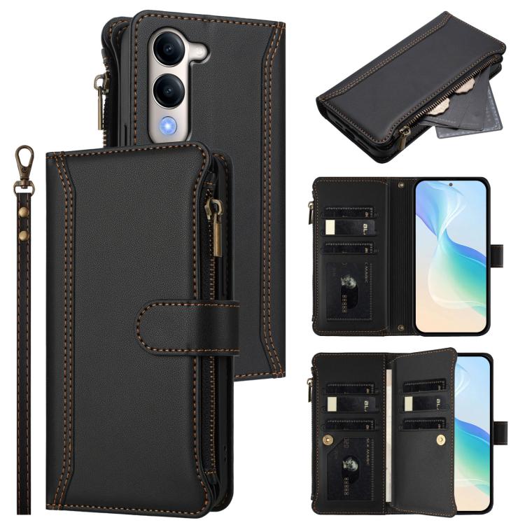 Magnetic Closure 9 Card Slots Zipper Leather Case with Hand Strap, For vivo Y39 5G Global, For vivo Y29S 5G / Y04 5G Global, For vivo Y29 4G Global, For vivo V50 5G Global