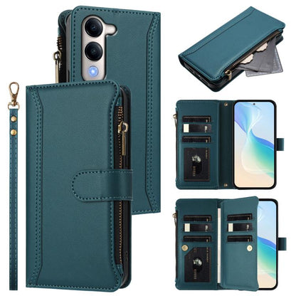 Magnetic Closure 9 Card Slots Zipper Leather Case with Hand Strap, For vivo Y39 5G Global, For vivo Y29S 5G / Y04 5G Global, For vivo Y29 4G Global, For vivo V50 5G Global