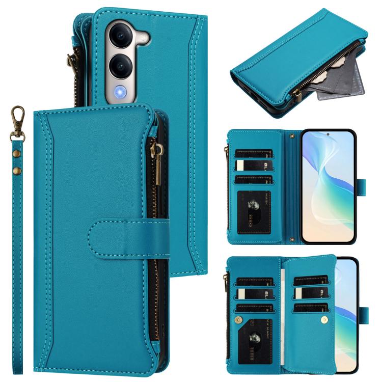 Magnetic Closure 9 Card Slots Zipper Leather Case with Hand Strap, For vivo Y39 5G Global, For vivo Y29S 5G / Y04 5G Global, For vivo Y29 4G Global, For vivo V50 5G Global