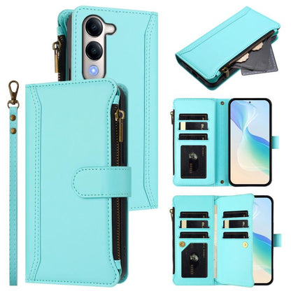 Magnetic Closure 9 Card Slots Zipper Leather Case with Hand Strap, For vivo Y39 5G Global, For vivo Y29S 5G / Y04 5G Global, For vivo Y29 4G Global, For vivo V50 5G Global