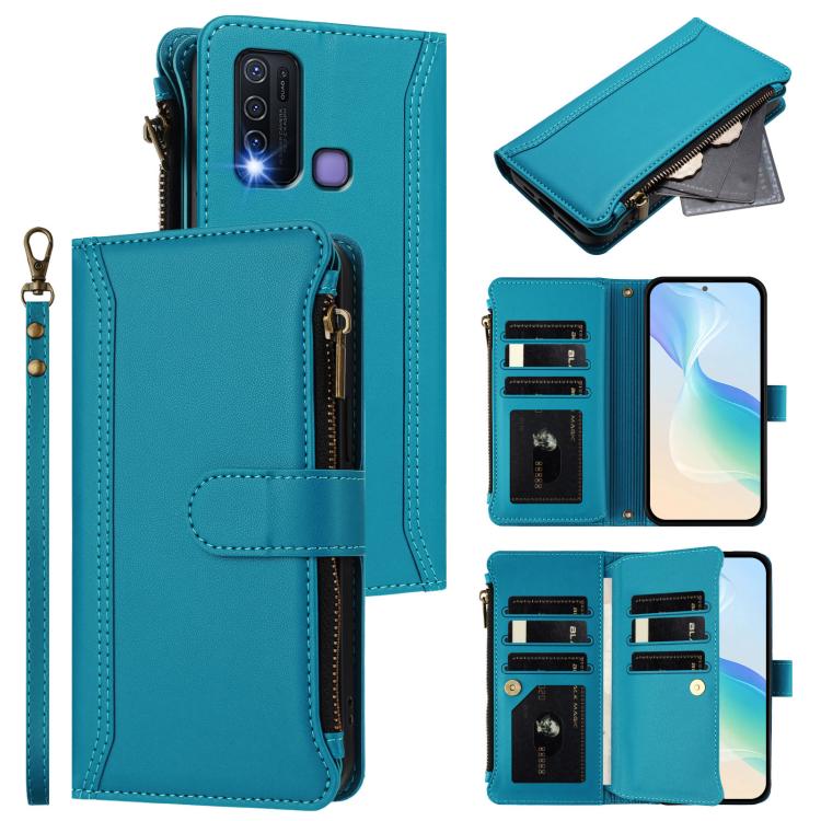 Magnetic Closure 9 Card Slots Zipper Leather Case with Hand Strap, For vivo Y35 4G Global / Y77E 5G, For vivo Y33S 4G Global / Y21 2021, For vivo V20 / V21E 4G / Y73 2021, For vivo Y30 4G Global