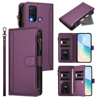 Magnetic Closure 9 Card Slots Zipper Leather Case with Hand Strap, For vivo Y35 4G Global / Y77E 5G, For vivo Y33S 4G Global / Y21 2021, For vivo V20 / V21E 4G / Y73 2021, For vivo Y30 4G Global