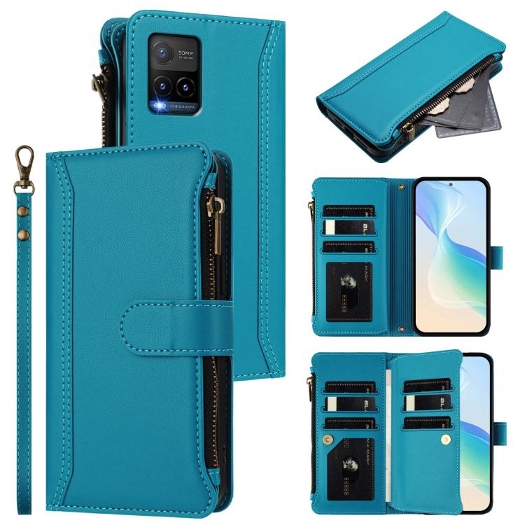 Magnetic Closure 9 Card Slots Zipper Leather Case with Hand Strap, For vivo Y35 4G Global / Y77E 5G, For vivo Y33S 4G Global / Y21 2021, For vivo V20 / V21E 4G / Y73 2021, For vivo Y30 4G Global