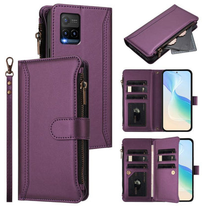 Magnetic Closure 9 Card Slots Zipper Leather Case with Hand Strap, For vivo Y35 4G Global / Y77E 5G, For vivo Y33S 4G Global / Y21 2021, For vivo V20 / V21E 4G / Y73 2021, For vivo Y30 4G Global
