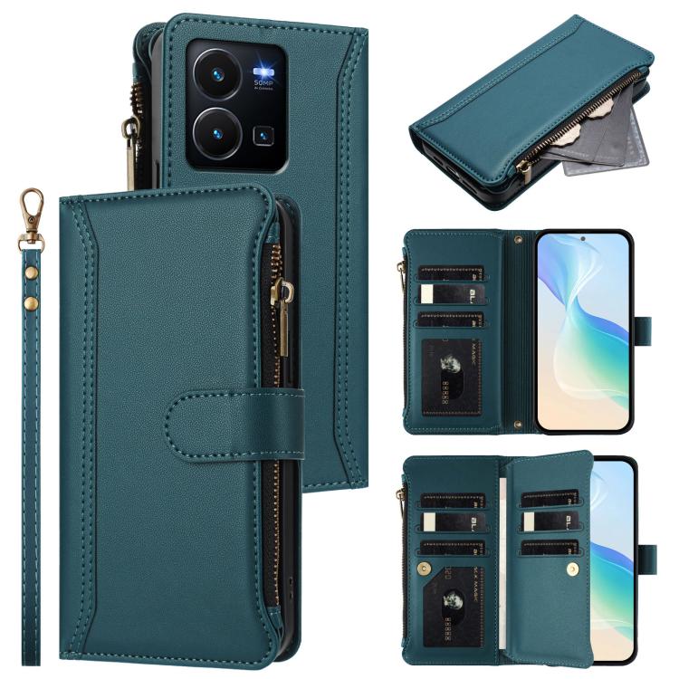 Magnetic Closure 9 Card Slots Zipper Leather Case with Hand Strap, For vivo Y35 4G Global / Y77E 5G, For vivo Y33S 4G Global / Y21 2021, For vivo V20 / V21E 4G / Y73 2021, For vivo Y30 4G Global