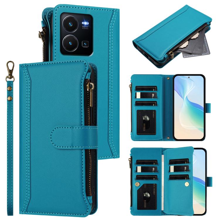 Magnetic Closure 9 Card Slots Zipper Leather Case with Hand Strap, For vivo Y35 4G Global / Y77E 5G, For vivo Y33S 4G Global / Y21 2021, For vivo V20 / V21E 4G / Y73 2021, For vivo Y30 4G Global
