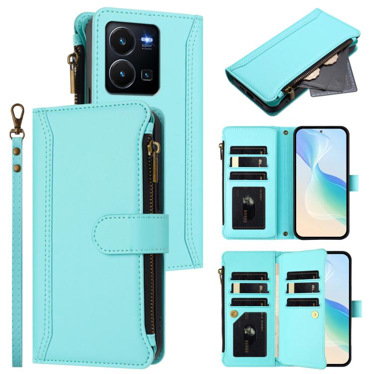 Magnetic Closure 9 Card Slots Zipper Leather Case with Hand Strap, For vivo Y35 4G Global / Y77E 5G, For vivo Y33S 4G Global / Y21 2021, For vivo V20 / V21E 4G / Y73 2021, For vivo Y30 4G Global