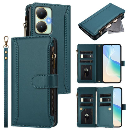 Magnetic Closure 9 Card Slots Zipper Leather Case with Hand Strap, For vivo Y27 4G 2023, For vivo Y02A 4G / Y02 4G / Y11 2023 / Y02T, For vivo V27 5G Global / V27 Pro 5G Global, For vivo V27E 4G Global / T2 4G Global