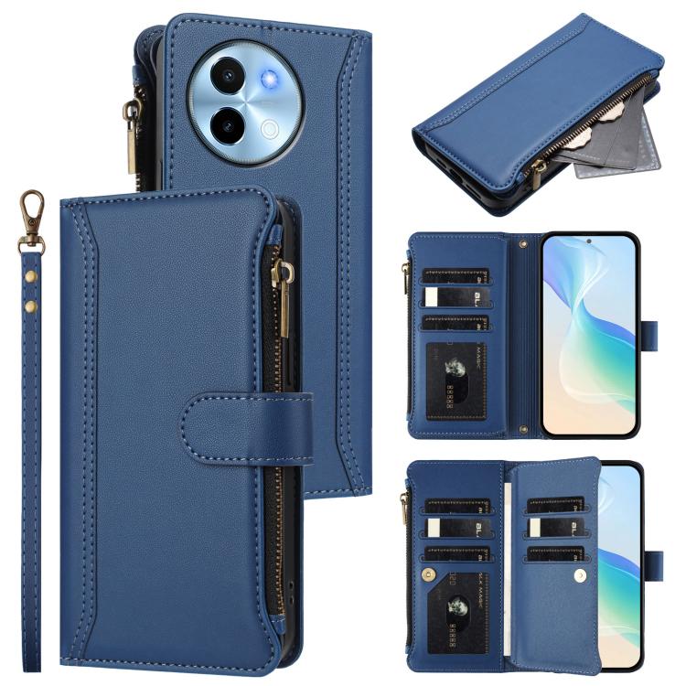 Magnetic Closure 9 Card Slots Zipper Leather Case with Hand Strap, For vivo Y28 4G Global, For vivo Y38 5G Global / T3X 5G Global, For vivo X100 Pro 5G / X100S Pro 5G, For vivo X100S 5G