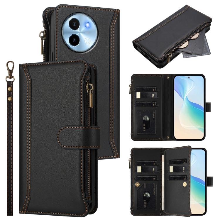Magnetic Closure 9 Card Slots Zipper Leather Case with Hand Strap, For vivo Y28 4G Global, For vivo Y38 5G Global / T3X 5G Global, For vivo X100 Pro 5G / X100S Pro 5G, For vivo X100S 5G