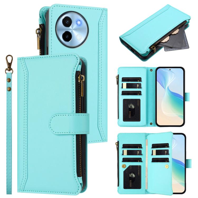 Magnetic Closure 9 Card Slots Zipper Leather Case with Hand Strap, For vivo Y28 4G Global, For vivo Y38 5G Global / T3X 5G Global, For vivo X100 Pro 5G / X100S Pro 5G, For vivo X100S 5G