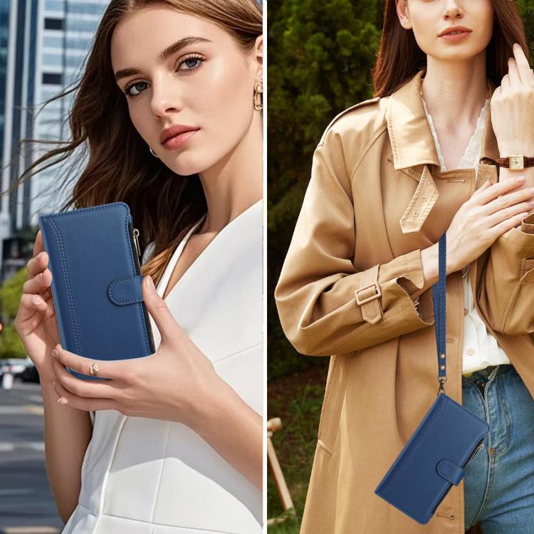 Magnetic Closure 9 Card Slots Zipper Leather Case with Hand Strap, For vivo V60 Lite 5G Global, For vivo Y400 4G, For vivo X200S 5G, For vivo V50 Lite 5G Global / V50 Lite 4G